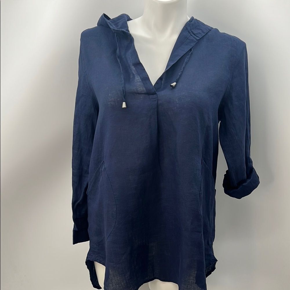 For Cynthia Navy Blue Hooded Beachwear top